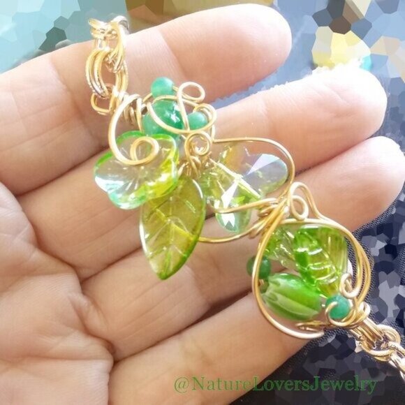 Whimsical Spring Bracelet - Green Leaves Butterflies Flowers! Uniquely Handmade - Picture 7 of 11